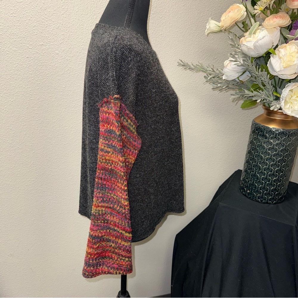 Blu Pepper Gray Knit Sweater Colorblock Multicolor Sleeves Boho M - Picture 4 of 7